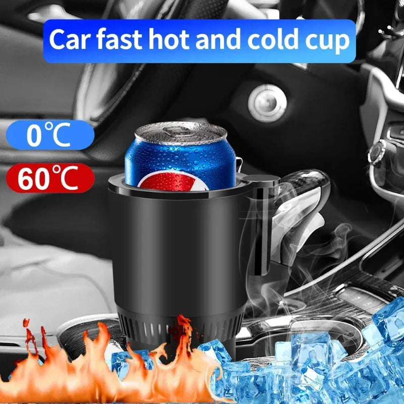 2-in-1 Car Heating and Cooling Cup, 12V Smart Car Cup Holder with Digital Temperature Display, Drink Warmer and Cooler, Mini Car Refrigerator