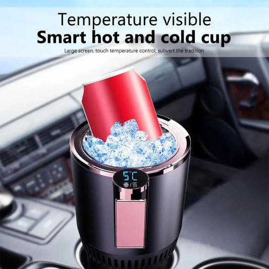 2-in-1 Car Heating and Cooling Cup, 12V Smart Car Cup Holder with Digital Temperature Display, Drink Warmer and Cooler, Mini Car Refrigerator