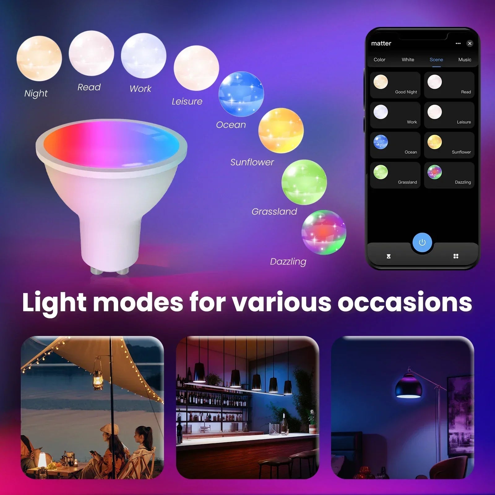 Smart Dimmable LED Light Bulb,  2700K-6500K RGB with Voice Control