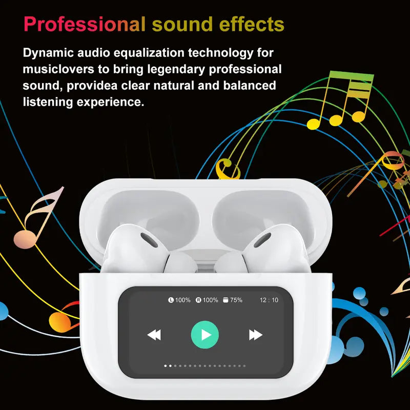 Touch Screen True Wireless Noise-Reduction Bluetooth Earbuds+Charging Case,Full Color Touch Smart Earphones,Touch Screen Multi-Functional Chargeable Earbuds，Noise Cancelling Mic Wireless Headphones Earphones Portable Headset