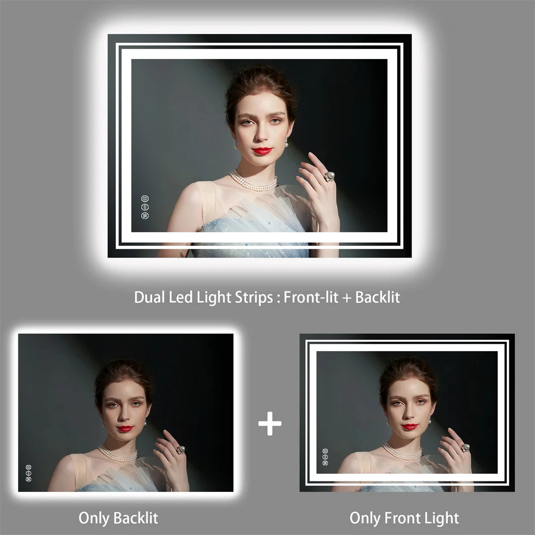 Touch-Control LED Bathroom Mirror, Anti-Fog and Waterproof