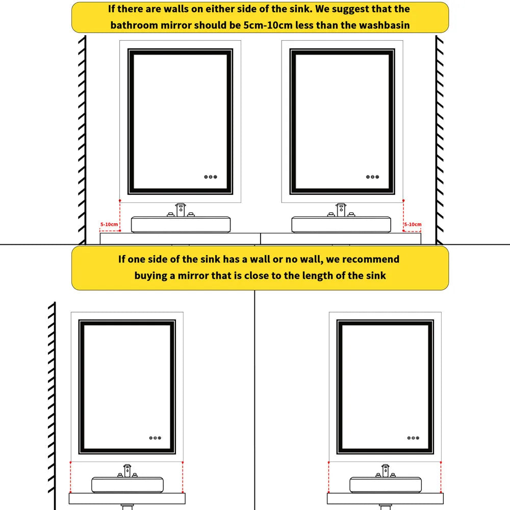 Touch-Control LED Bathroom Mirror, Anti-Fog and Waterproof