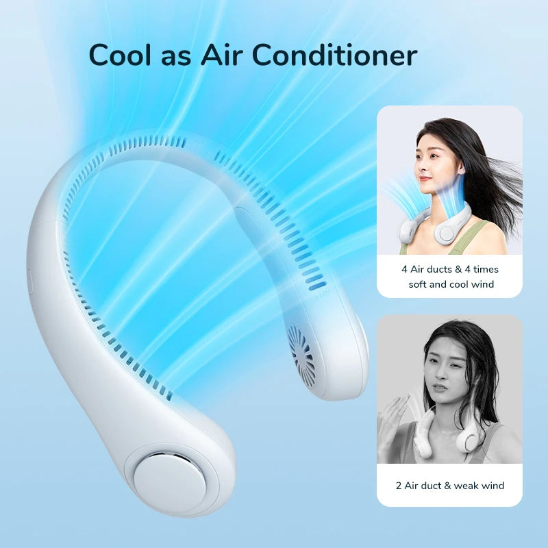 Mini Neck-Mounted Fan - 1200mAh, 3-Speed Portable Bladeless Rechargeable Air Cooler