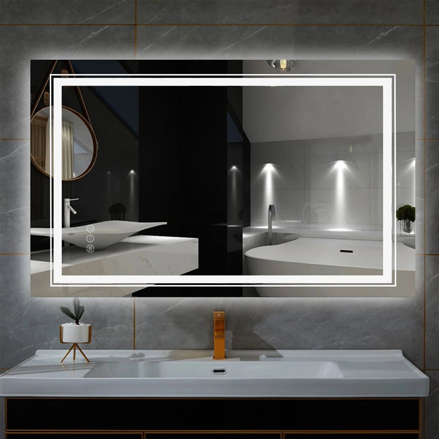 Touch-Control LED Bathroom Mirror, Anti-Fog and Waterproof