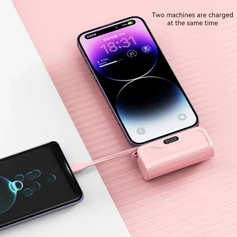 10,000mAh Mini Capsule Power Bank 2-in-1 with Built-in Cable, High-Capacity Fast Charging External Battery for iPhone and Type-C Devices