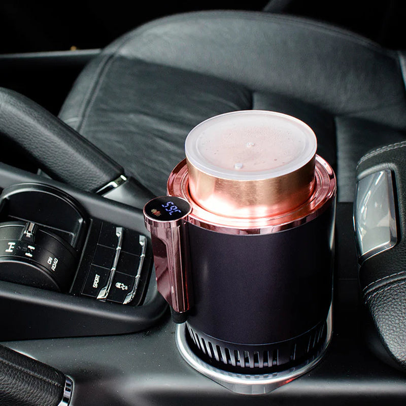 2-in-1 Car Heating and Cooling Cup, 12V Smart Car Cup Holder with Digital Temperature Display, Drink Warmer and Cooler, Mini Car Refrigerator